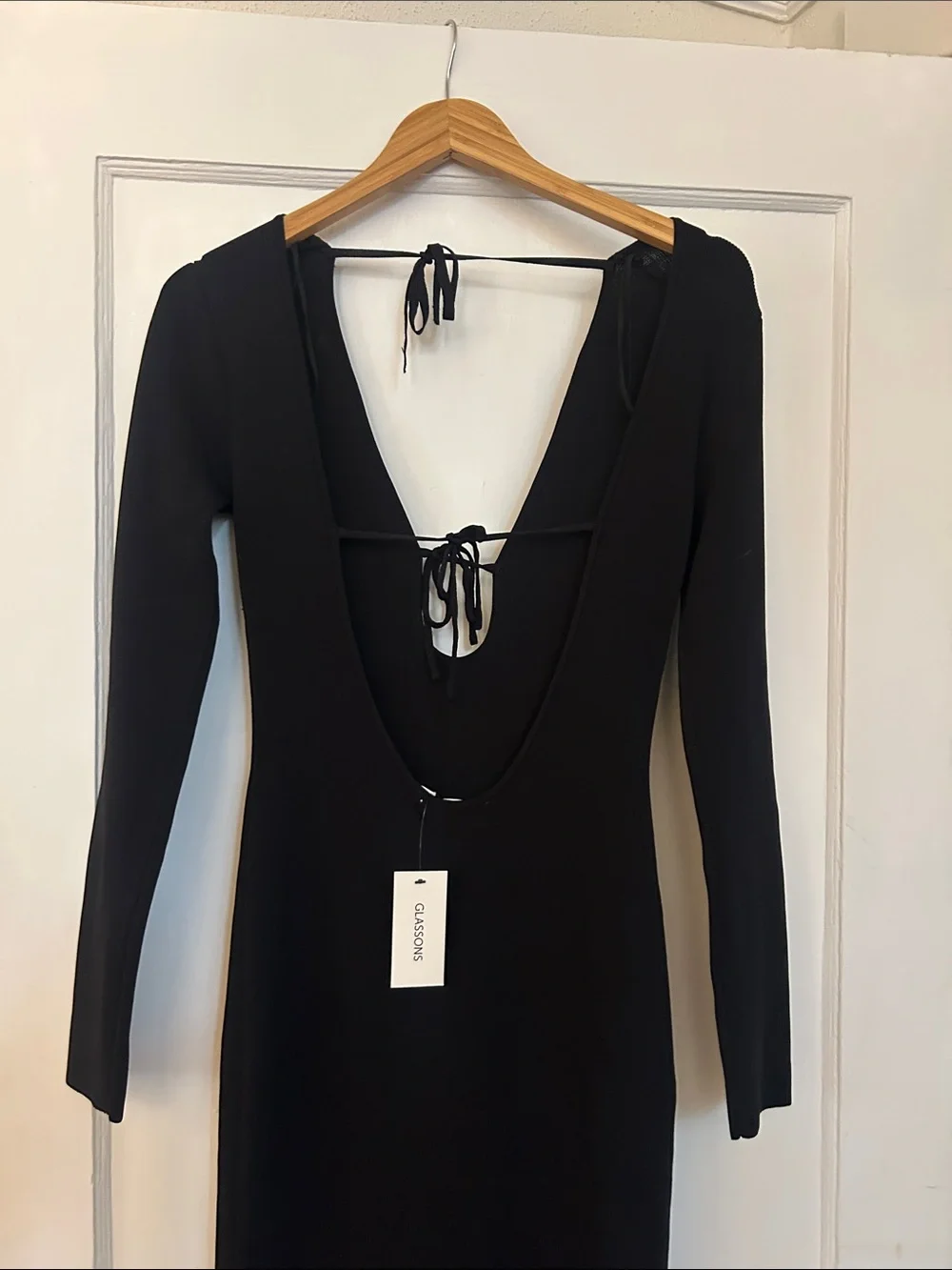 Glassons Black Long Sleeve Tie-Back Maxi Dress bodycon whimsygoth - Picture 3 of 3